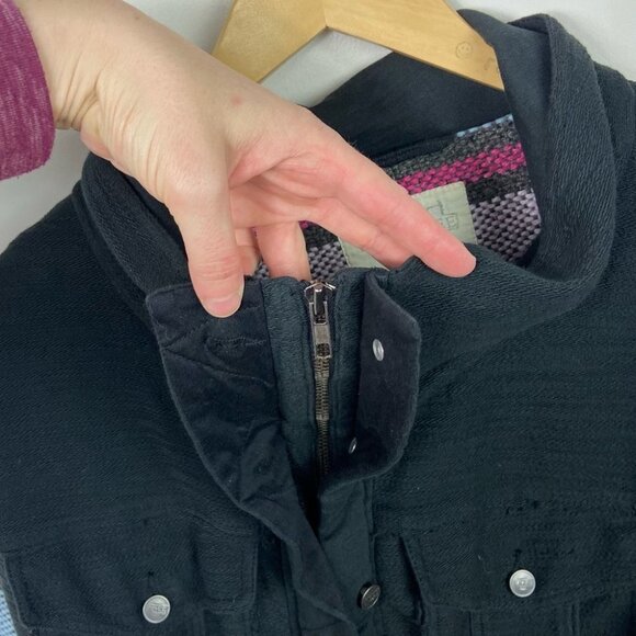 Free People Baja Stripe Sleeve Jacket Size XS Black Denim Bohemian Boho‎ Coat - Picture 9 of 12